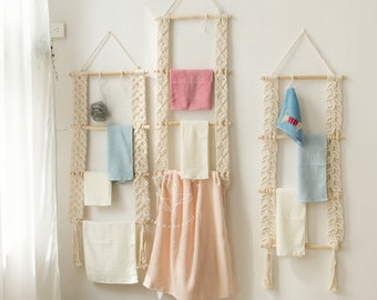 Toallero de macramé Toallero de pared Escalera de madera para
