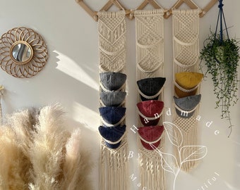 Macrame Baseball Cap Hanger Wall Mounted Hat Display Rack Handmade Trucker Cap Holder Hat Storage Gift for Him Father's Day, Boho decor