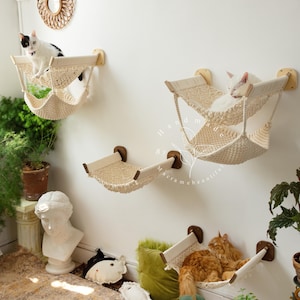 Cama de pared de macramé para gatos Estantes de pared para gatos Muebles de pared suaves para gatos Escalones para gatos Puente para gatos cómodo Percha de pared flotante para gatos Regalos para amantes de los gatos