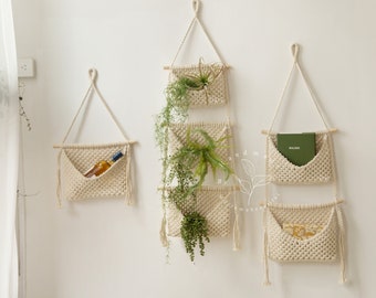 Macrame hanging basket Hanging wall basket Macrame mail Holder Magazine Holder Fruit basket Boho kitchen bathroom storage, Gifts for mom