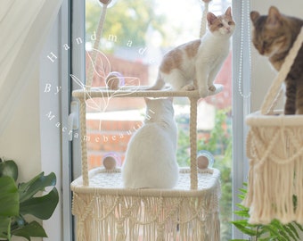 Window cat hammock Cat window perch Macrame cat bed Window cat seat Cat shelves Cat lover gifts, Modern cat furniture, Cat tree