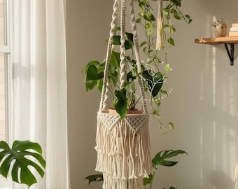 Large macrame plant hanger with fringe Indoor plant hanger Large hanging planter Wall planters Plant lover gift Bohemian home decor