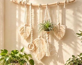 Macrame Air Plant Hanger Air Plant Holder Boho Wall Hanging Leaf Wall Decor Botanical Wall decor Macrame Plant Hanger Plant Lover Gift