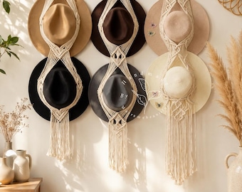Macrame hat hanger for wall Macrame hat holder Cowboy hat rack Boho hat hanger Farmhouse hat display Hanging hat organizer Gifts for him