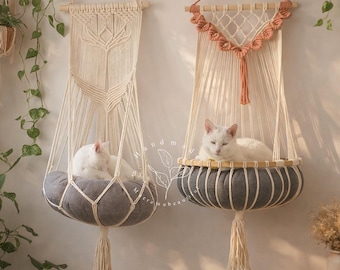 Cat hammock Hanging cat bed Macrame cat swing Boho cat bed Modern cat furniture Handmade cat tree Cat window hammock Cat lover gifts
