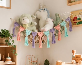 Stuffed animal hammock Macrame toy hammock Plushie net Stuffed animal holder Toy storage Corner hammock Boho nursery Playroom organization