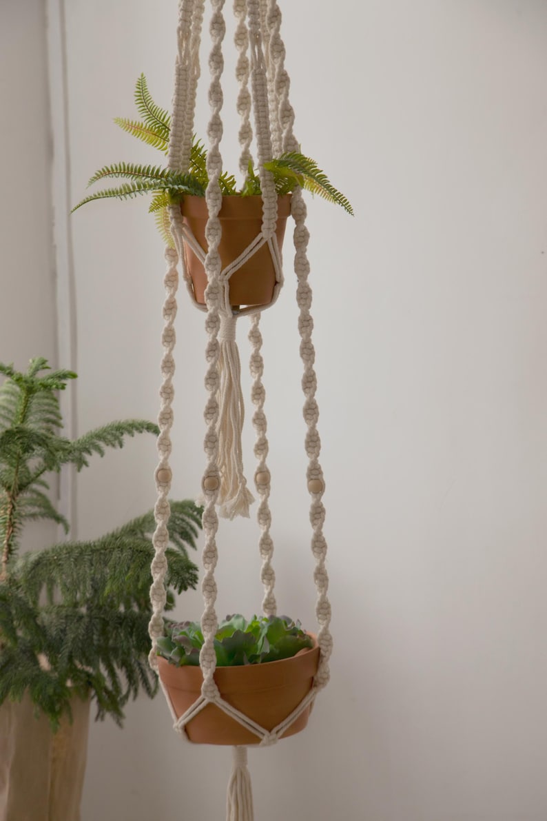 Macrame plant hanger Large hanging planter Indoor garden decor Double plant hanger Macrame planter Rope plant hanger, Plant lover gift image 15