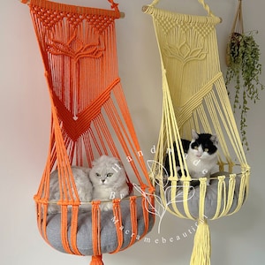 Boho Macrame Cat Hammock Hanging Cat Bed and Tree Pet Wall Furniture Crochet Cat Supplies Perfect Cat Lover Gift and Pet Gift Idea image 8