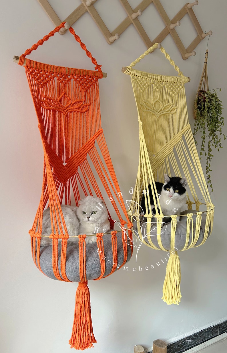 Boho Macrame Cat Hammock Hanging Cat Bed and Tree Pet Wall Furniture Crochet Cat Supplies Perfect Cat Lover Gift and Pet Gift Idea image 8