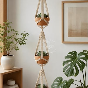 Macrame plant hanger Large hanging planter Indoor garden decor Double plant hanger Macrame planter Rope plant hanger, Plant lover gift 3 Tier Style B