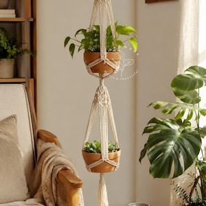 Macrame plant hanger Large hanging planter Indoor garden decor Double plant hanger Macrame planter Rope plant hanger, Plant lover gift 2 Tier Style B