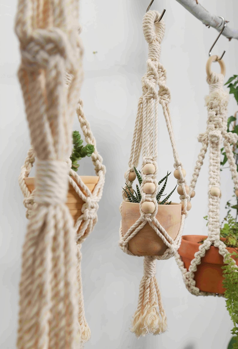 17.7�� Small macrame plant hanger Short suspended wall Etsy