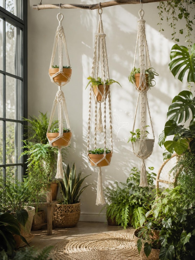 Macrame plant hanger Large hanging planter Indoor garden decor Double plant hanger Macrame planter Rope plant hanger, Plant lover gift image 1