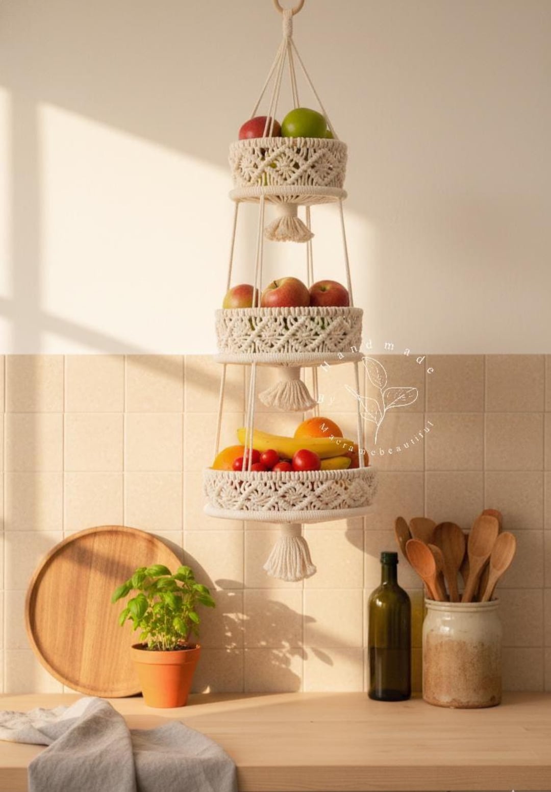 TACILIP Storage Bag, Hanging Wall Vegetable Fruit Baskets Hanging Wall Baskets With Beautiful Loops Is Rustic Kitchen Decor, Storage and Organizer