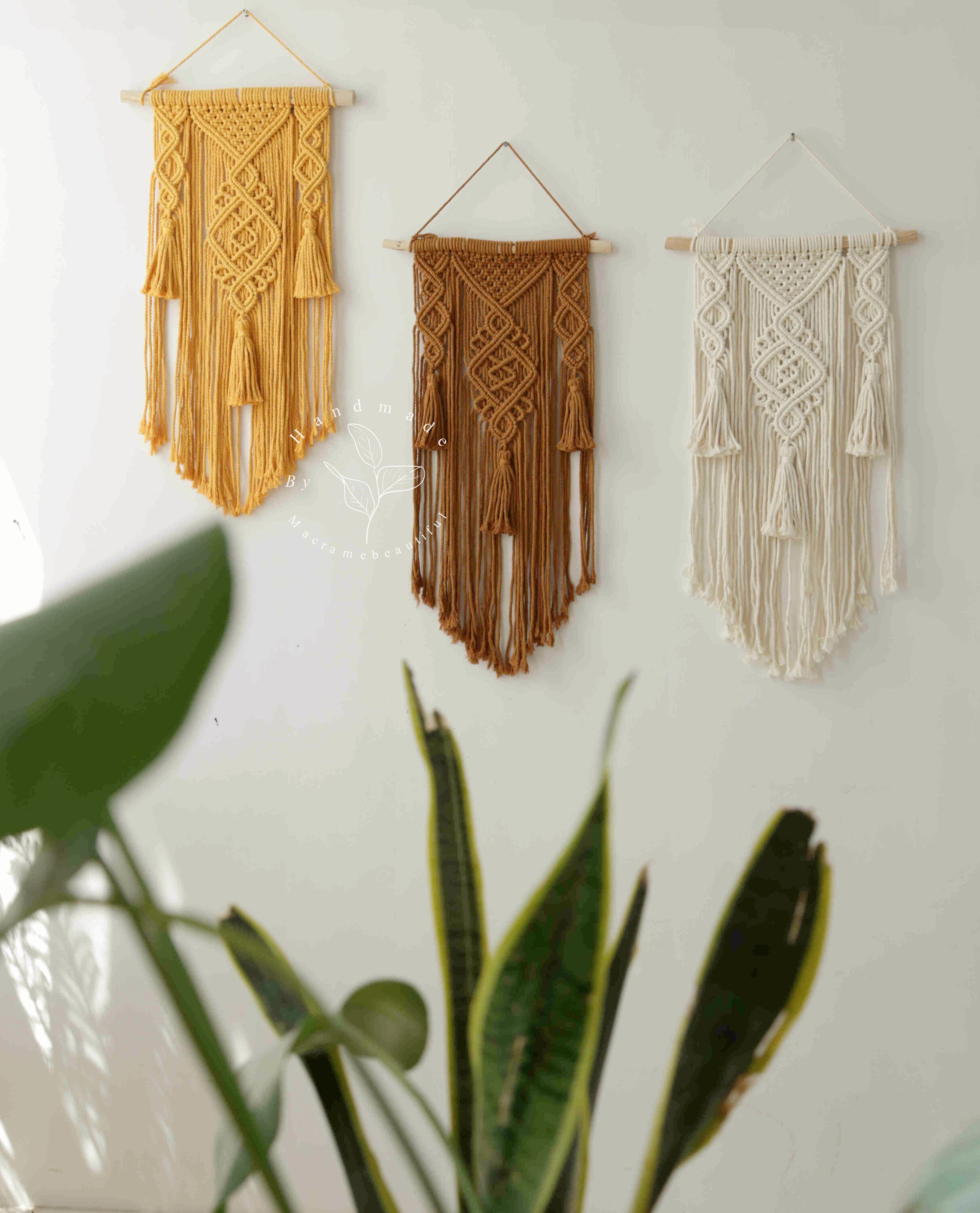 Tenture Murale Macramé 120x75cm - Style Bohème, Coton, Avec 10 Clips, Décoration Salon/chambre