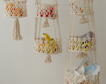 Hanging fruit basket Fruit hammock Macrame hanging basket Produce storage  Rope plant hanger Toy storage, obstkorb hängend, Boho kitchen - Main Image