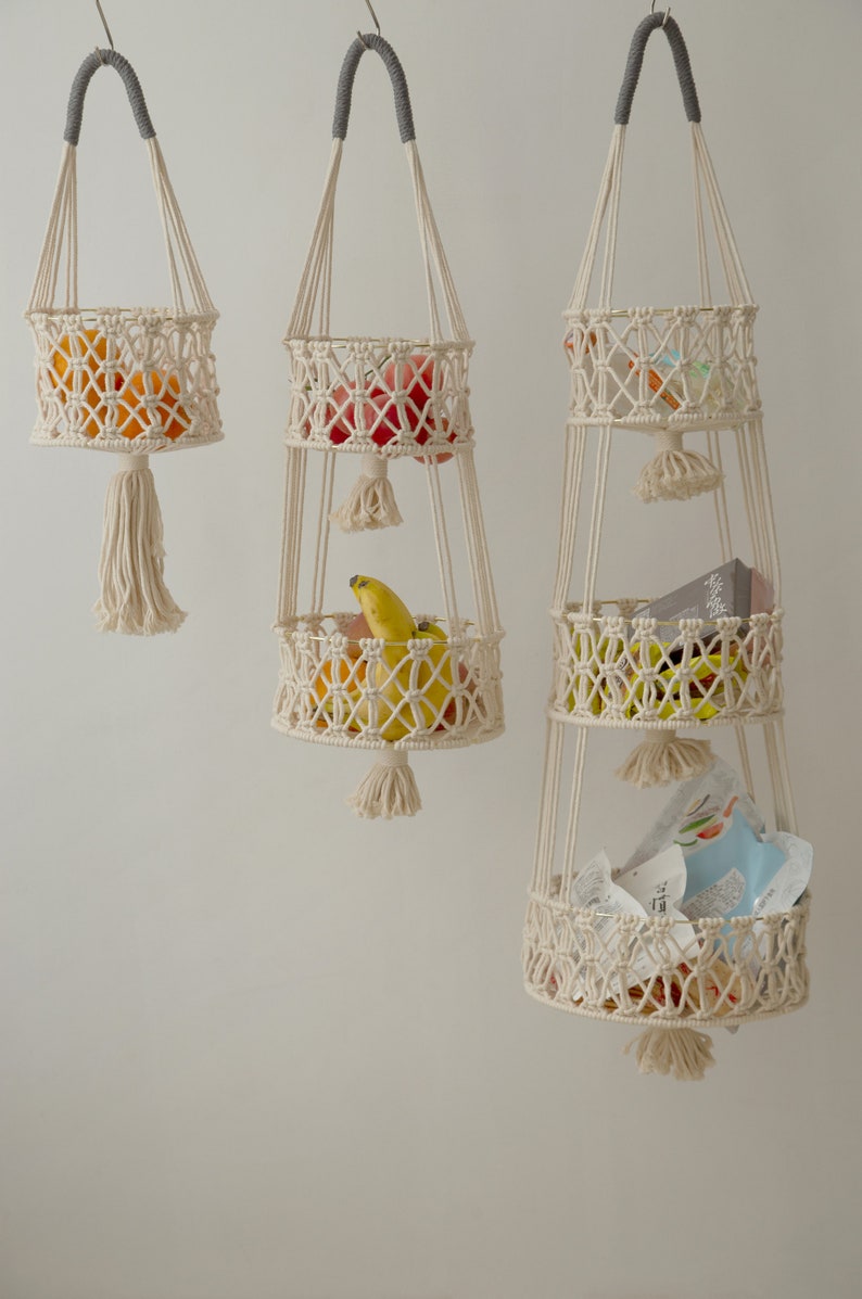 Hanging fruit basket Fruit hammock Macrame hanging basket Produce storage Rope plant hanger Toy storage, obstkorb hängend, Boho kitchen image 3