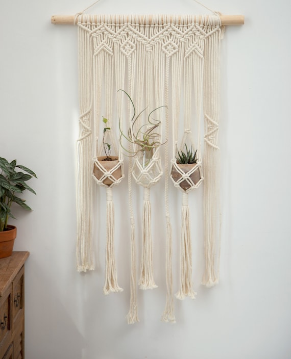 Macrame Wall Hanging Macrame Plant Hanger Triple Rope Hanging Planter Wall  Planter Woven Tapestry Boho Bedroom, Nursery Decor Gifts for Her -   Canada