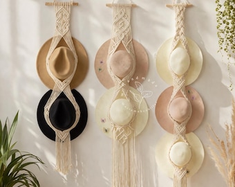 Hat hanger wall Macrame hat holder Hat rack Hat organizer Cowboy hat hanger Hat storage Wall hat display Gifts for him Boho hat hanger