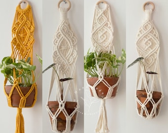 Macrame plant hanger no tassel Hanging planter no tail Small indoor planter Short wall planter Boho Indoor garden decor Plant lover gifts