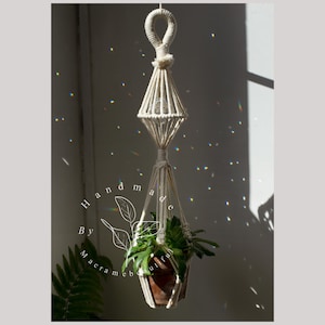 Crystal suncatcher macrame plant hanger Hanging disco ball planter Rainbow maker planter Plant hanger no tassel Boho plant lover gifts