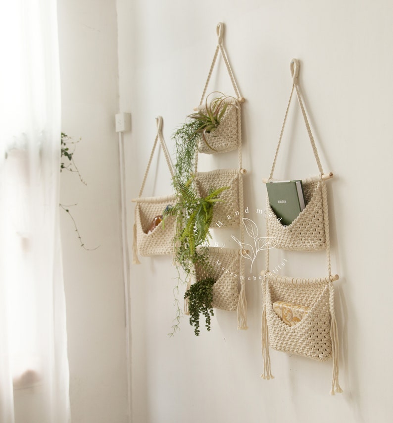Macrame Hanging Basket Hanging Wall Basket Macrame Mail Etsy