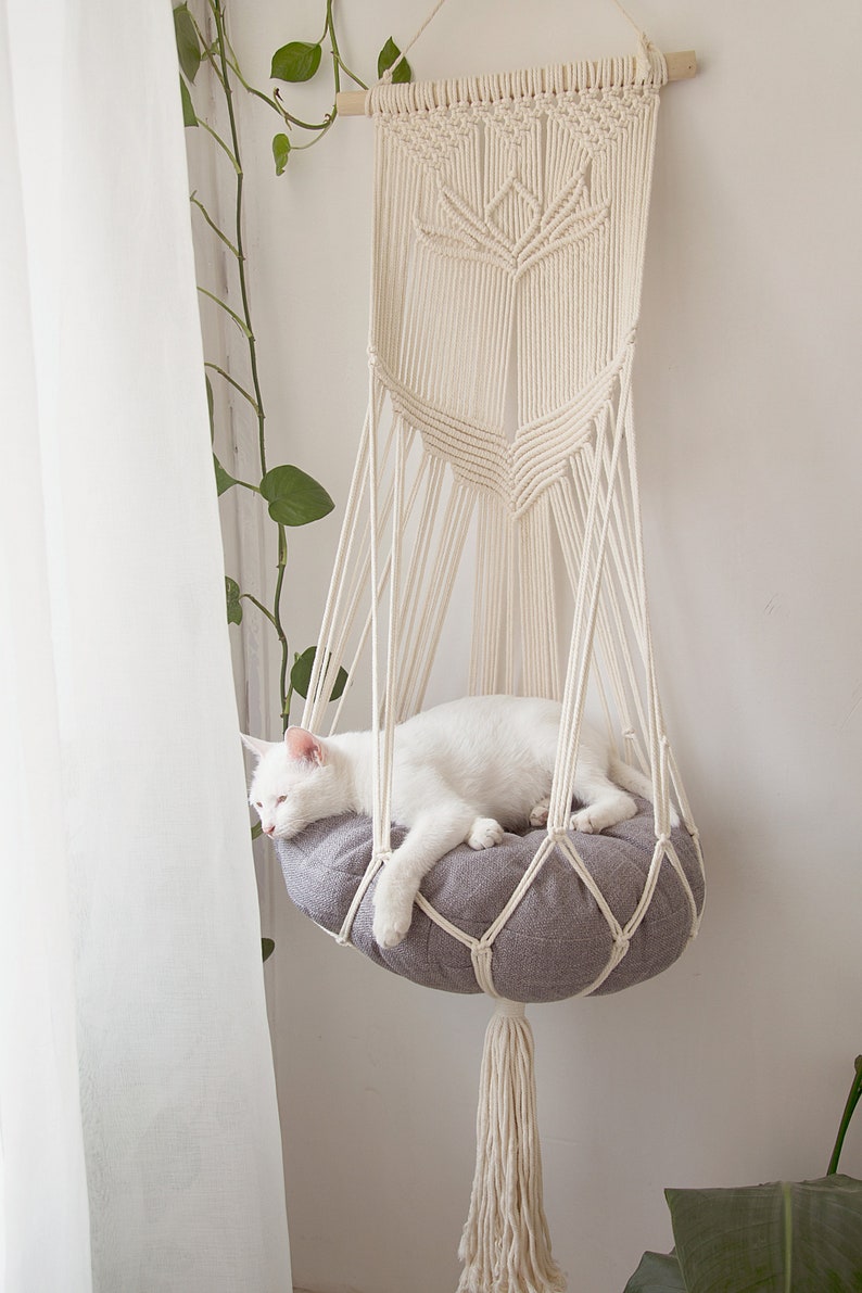 Macrame Cat Hammock Cat Tree Hanging Cat Bed Pet Wall Etsy