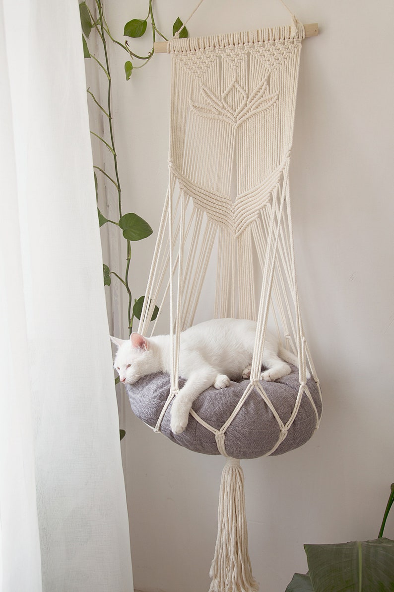 Macrame cat hammock Cat tree Hanging cat bed Pet wall furniture Boho cat swing Cute crochet cat supplies, Cat lover gifts, Pets gifts image 6