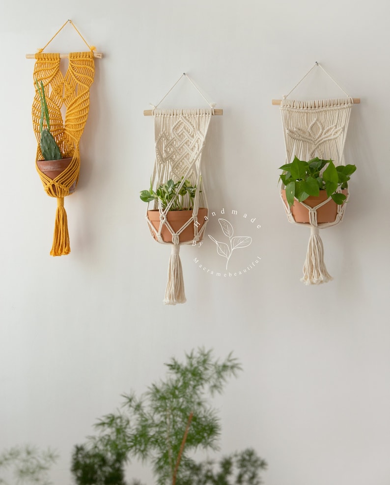 Large macrame plant hanger Hanging planter Boho wall decor Wall planter Hanging plant decor Plant holder indoor, Plant lover gifts image 1