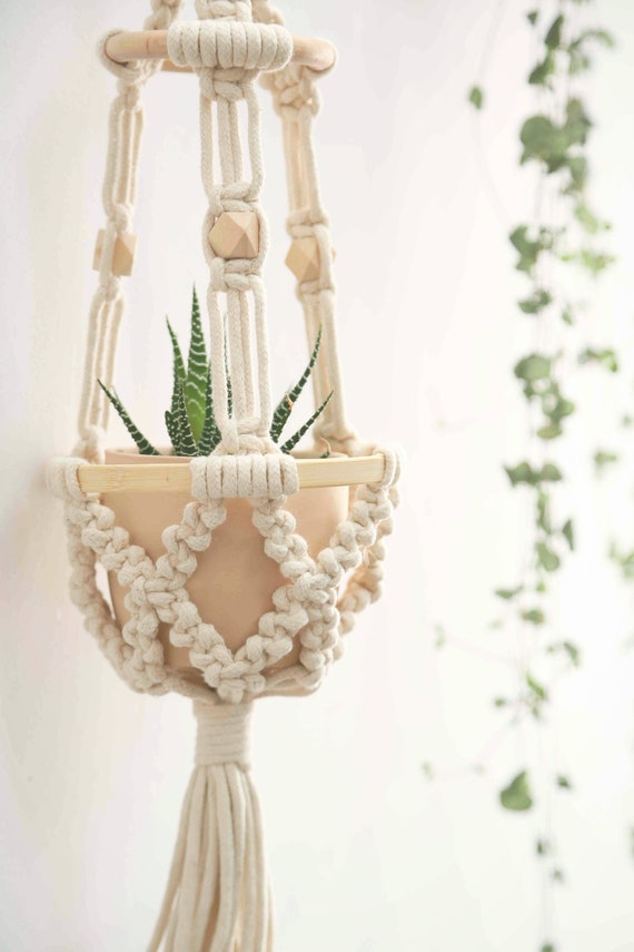 4 Suspensions Macramé Pour Pots De Fleurs - Corde De Coton Naturelle - Crochets Métalliques Inclus - Décoration Intérieure Et Extérieure - Style Bohème - 2