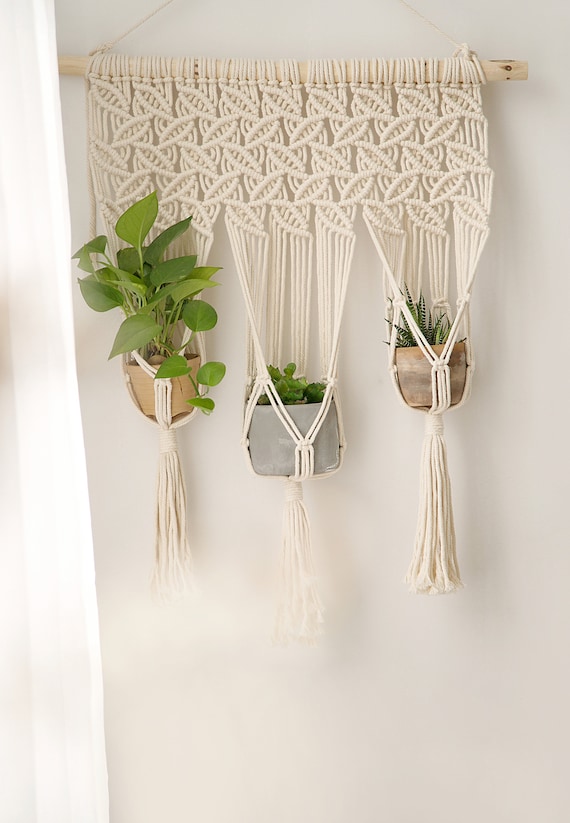 Buy Triple Plant Hanger Macrame Wall Hanging Boho Tapestry Nursery Bedroom  Decor Woven Fiber Wall Art Indoor Plant Holder, Hanging Planter Online in  India 