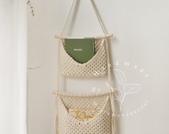 Panier à suspendre à 3 étages | Panier à fruits en macramé | Organiseur de rangement de fruits | Support pour plantes | Décoration d'intérieur moderne bohème | Économise de l'espace pour