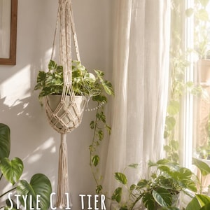 Macrame plant hanger Large hanging planter Indoor garden decor Double plant hanger Macrame planter Rope plant hanger, Plant lover gift 1 Tier Style C