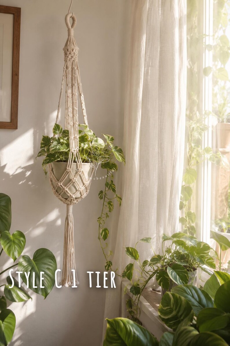 Macrame plant hanger Large hanging planter Indoor garden decor Double plant hanger Macrame planter Rope plant hanger, Plant lover gift 1 Tier Style C