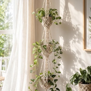 Macrame plant hanger Large hanging planter Indoor garden decor Double plant hanger Macrame planter Rope plant hanger, Plant lover gift 3 Tier Style C