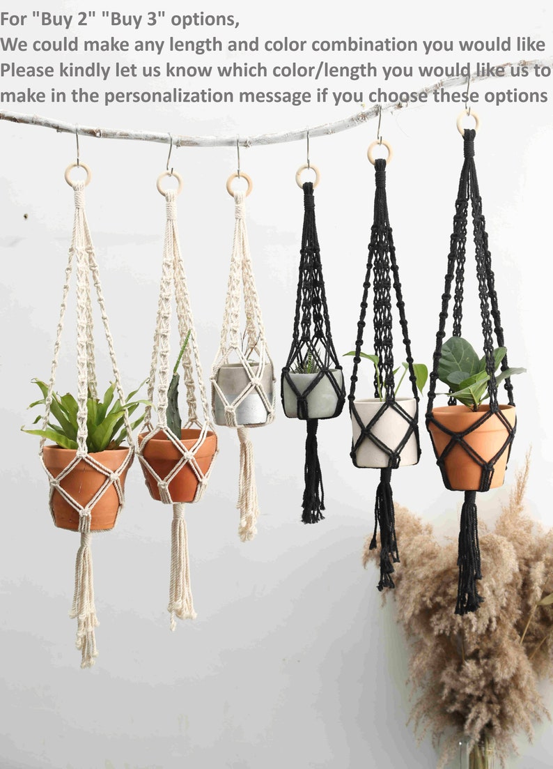 Black Macrame Plant Hanger Rope Hanging Planter for Indoor Plants Crochet Ceiling or Window Planter Pot Holder Simple Boho Plant lover gifts image 9