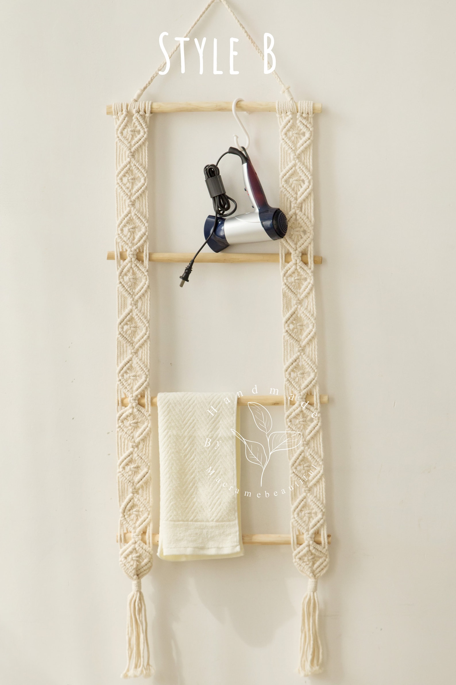 Macrame Towel Holder Wall Towel Rack Wood Towel Ladder Etsy