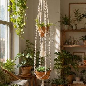 Macrame plant hanger Large hanging planter Indoor garden decor Double plant hanger Macrame planter Rope plant hanger, Plant lover gift image 4