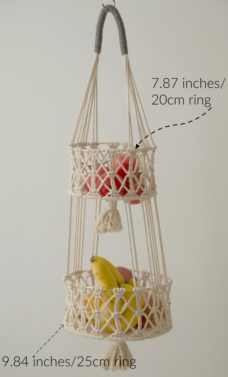 Hanging fruit basket Fruit hammock Macrame hanging basket Produce storage Rope plant hanger Toy storage, obstkorb hängend, Boho kitchen image 5