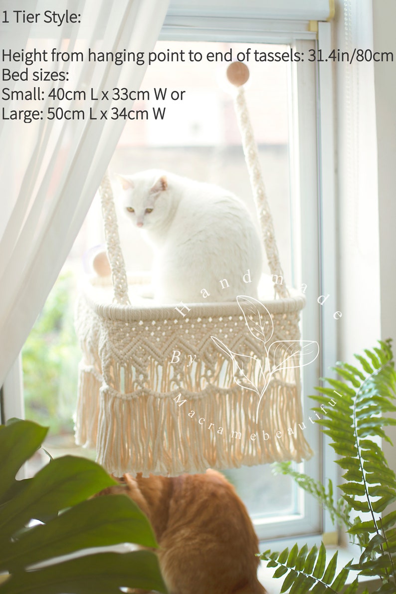 Cat window perch Window cat seat Macrame cat hammock Cat window shelf Hanging cat bed Cat lover gifts, Modern cat furniture, Cat tower 1 Tier