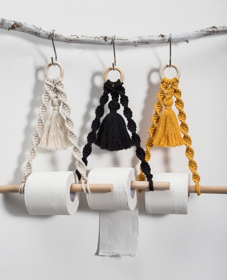Toilettenpapierhalter Makramee Toilettenpapierhalter Boho Badezimmer Dekor Boho Küche Aufbewahrung Organisation Papierspender Bild 1