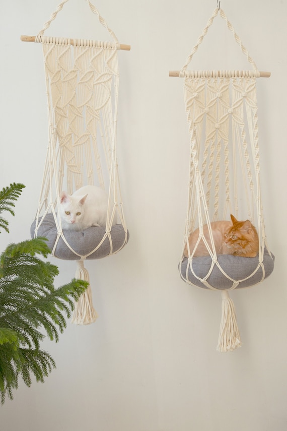 Emellie Bohemian Style Cat Hammock, Cat Swing With Hanging For Sleeping, Indoor/Outdoor Home Décor