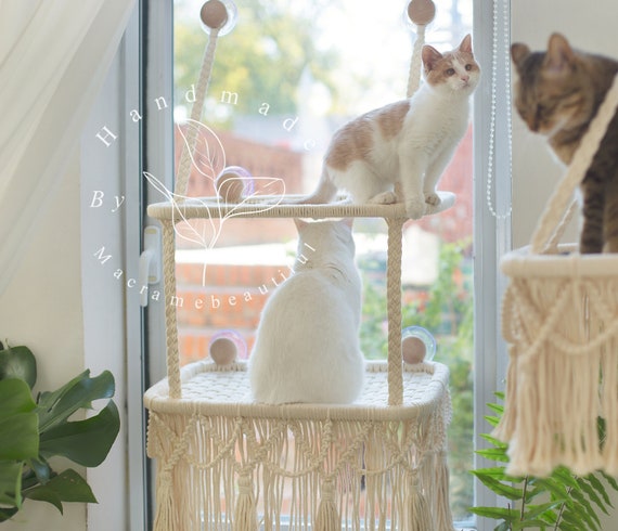 Window cat hammock, Cat window perch, Macrame cat bed, Window cat seat, Cat shelves, Cat lover gifts, Modern cat furniture, Cat tree