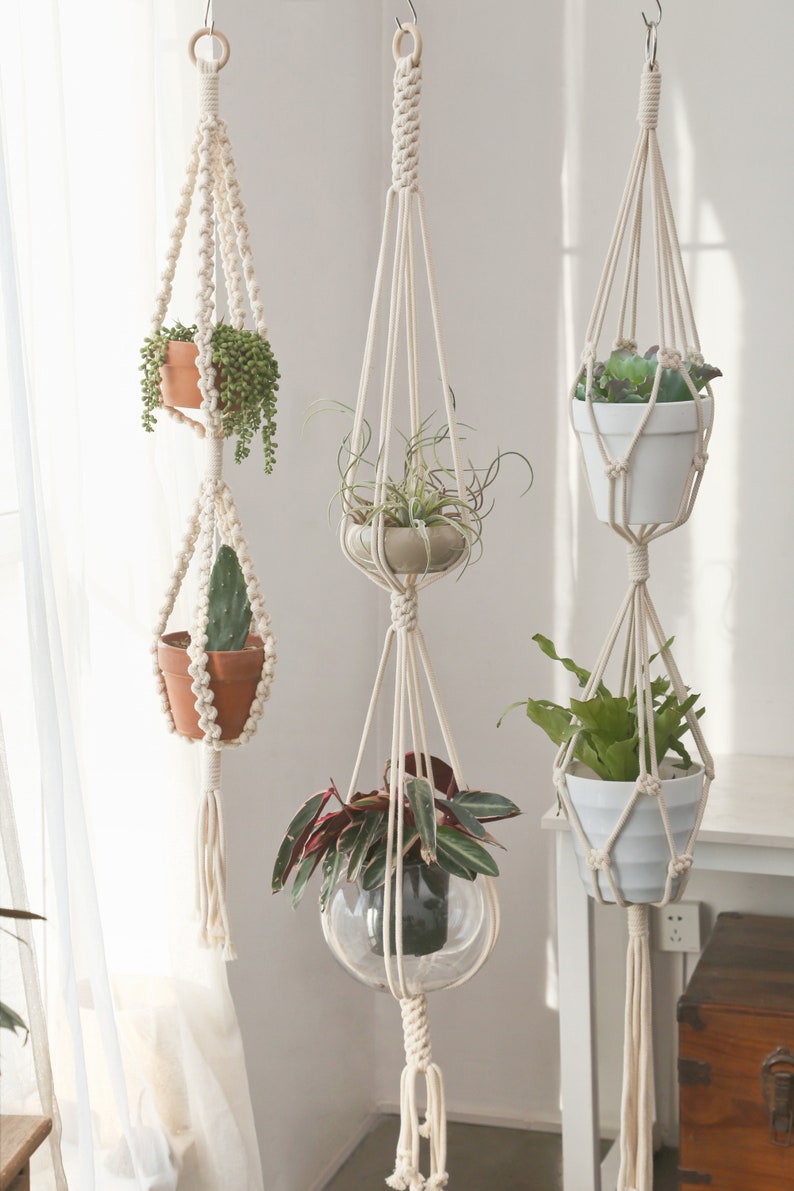 Double macrame plant hanger Extra large 2 tier hanging | Etsy