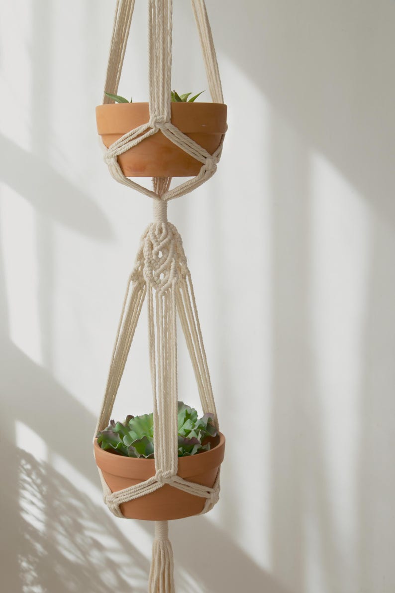 Macrame plant hanger Large hanging planter Indoor garden decor Double plant hanger Macrame planter Rope plant hanger, Plant lover gift image 16