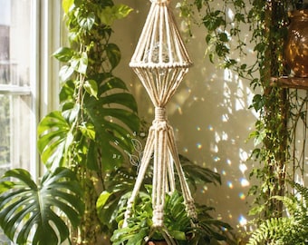 Macrame Plant Hanger with Suncatcher, Hanging Planter, Crystal Suncatcher, Disco ball planter, Boho Planter, Indoor Garden, Plant Lover Gift