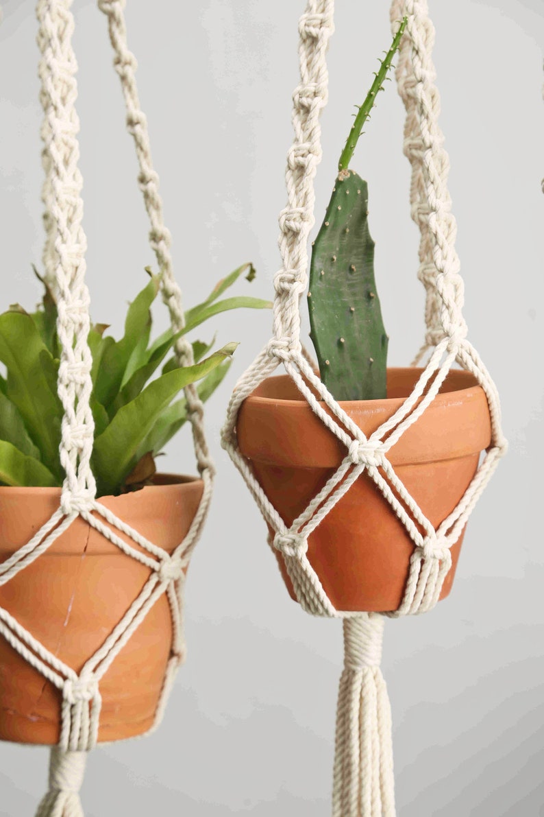 Black Macrame Plant Hanger Rope Hanging Planter for Indoor Plants Crochet Ceiling or Window Planter Pot Holder Simple Boho Plant lover gifts image 4