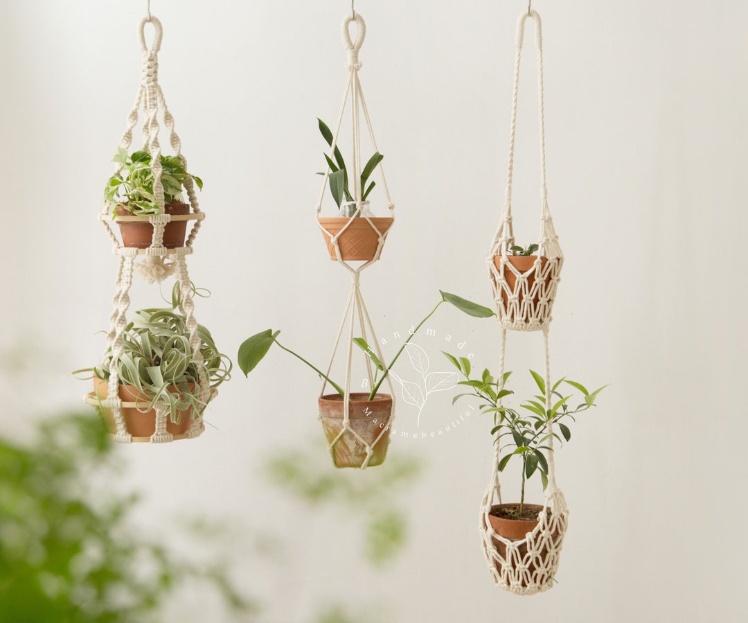 thumbnail image 2 of Macrame Plant Hanger - Natural Jute Rope Flower Pot Holder (2 Or 4 Piece Set) 2 of 5