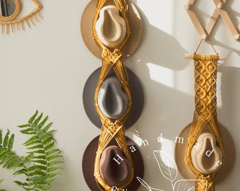 Appendiabiti in macramè, da appendere alla parete, in stile bohémien, tessuto a mano, per cappelli in macramè, porta cappelli rustici, organizer da