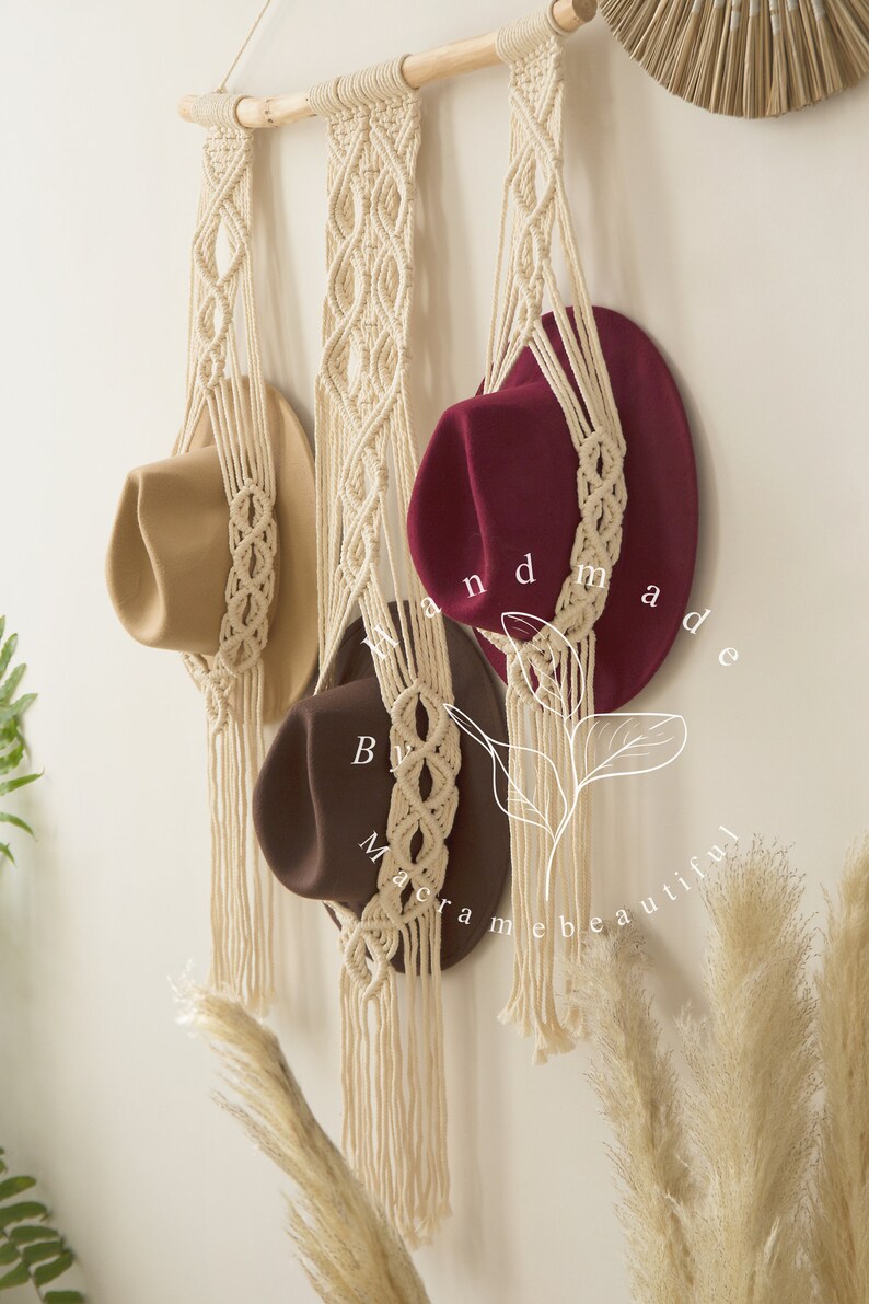 Macrame Hat Holder Triple Macrame Hat Hanger Hat Rack for Etsy
